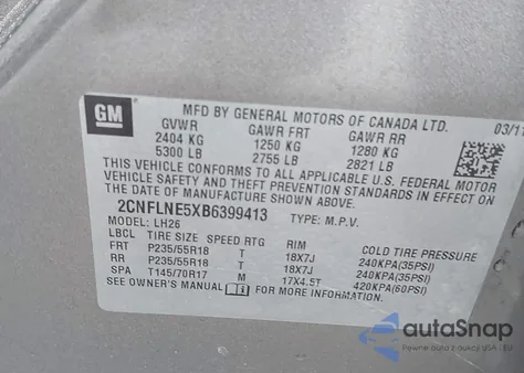 2011 Chevrolet Equinox 2Lt from USA, damaged, VIN 2CNFLNE5XB6399413